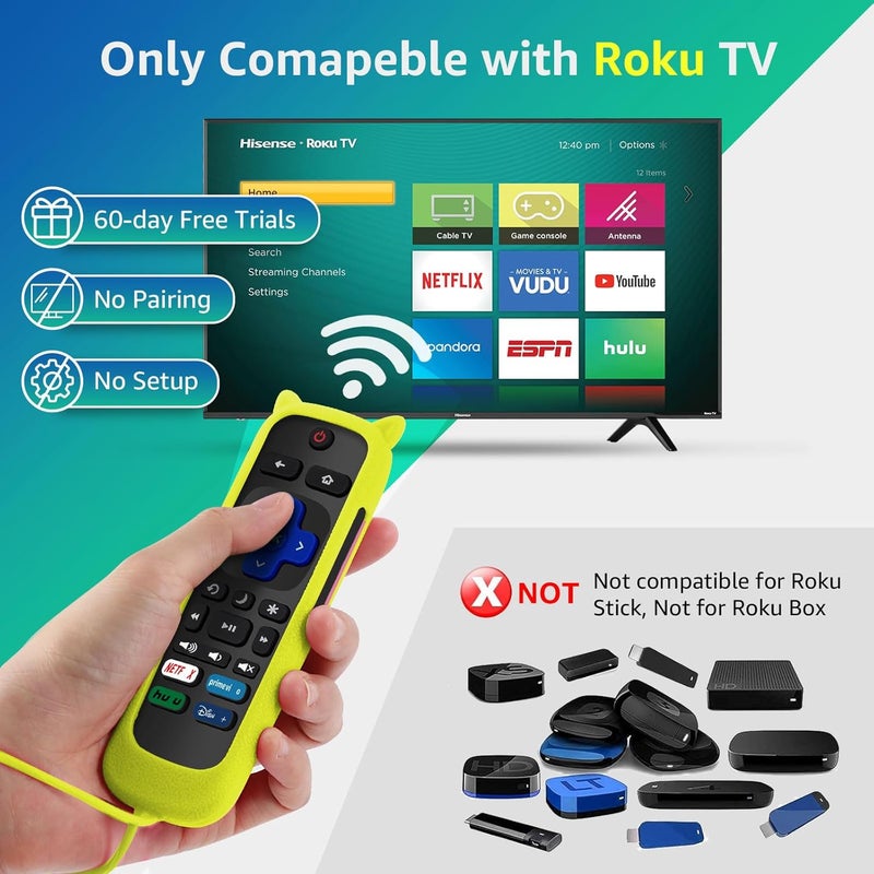 OneBom (Pack of 2) Replacement Remote for Roku TV with Soft Protective Silicone Cover(Glow in The Dark), Universal Remote for TCL/Hisense/Onn/Sharp/Element/Philips Roku Smart TV - Image 2